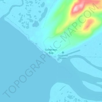 Mapa topográfico Goodnews Bay, altitud, relieve