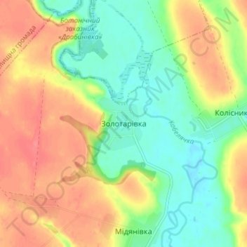 Mapa topográfico Zolotarivka, altitud, relieve