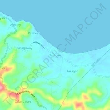 Mapa topográfico Tacligan, altitud, relieve
