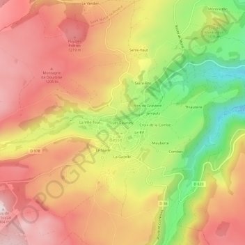 Mapa topográfico Les Courtes, altitud, relieve