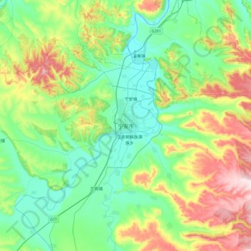 Mapa topográfico Ning'an, altitud, relieve