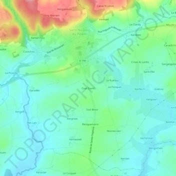 Mapa topográfico Coat David, altitud, relieve