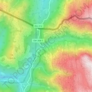 Mapa topográfico Cascata de São Miguel, altitud, relieve