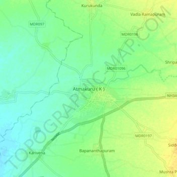 Mapa topográfico Atmakuru ( K ), altitud, relieve