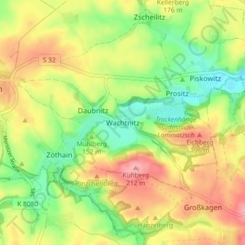 Mapa topográfico Wachtnitz, altitud, relieve