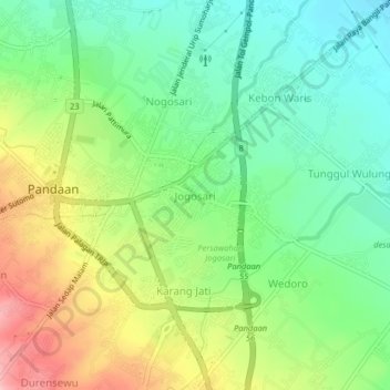 Mapa topográfico Jogosari, altitud, relieve