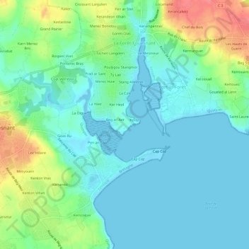 Mapa topográfico Kermoor, altitud, relieve