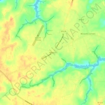 Mapa topográfico Alliance, altitud, relieve