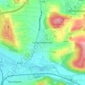 Mapa topográfico Langenholtensen, altitud, relieve