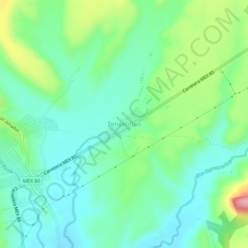 Mapa topográfico Tenextitlan, altitud, relieve