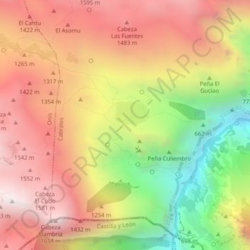 Mapa topográfico Majada de Ostón, altitud, relieve