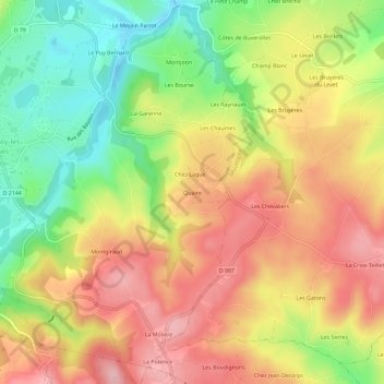 Mapa topográfico Quaire, altitud, relieve