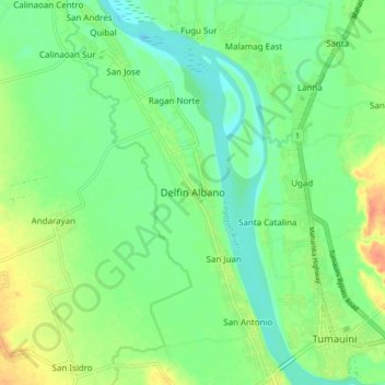 Mapa topográfico Delfin Albano, altitud, relieve