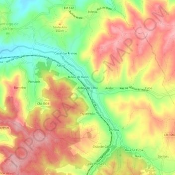 Mapa topográfico Aldeia de Cima, altitud, relieve