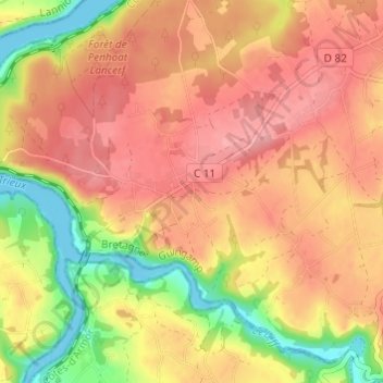 Mapa topográfico Penhoat, altitud, relieve