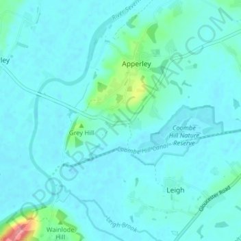 Mapa topográfico Lower Apperley, altitud, relieve
