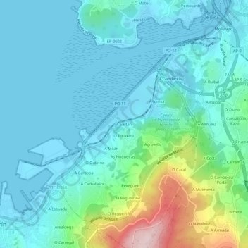 Mapa topográfico A Sartán, altitud, relieve