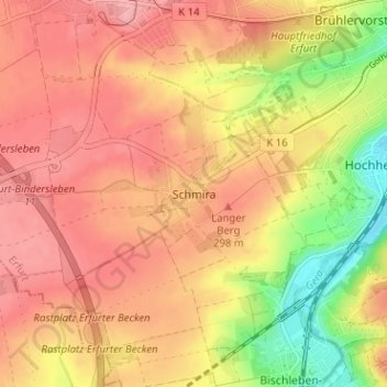 Mapa topográfico Schmira, altitud, relieve