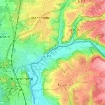 Mapa topográfico Nesselrath, altitud, relieve