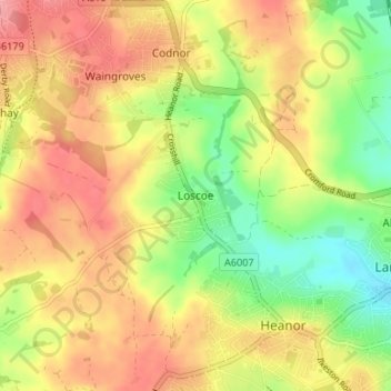 Mapa topográfico Loscoe, altitud, relieve