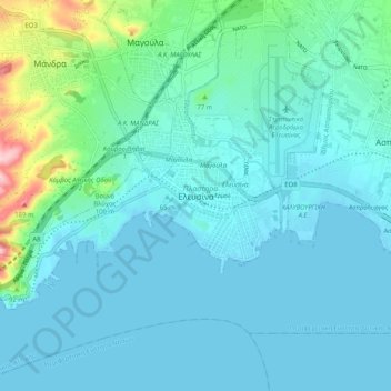 Mapa topográfico Elefsina, altitud, relieve