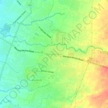 Mapa topográfico Mansilingan, altitud, relieve
