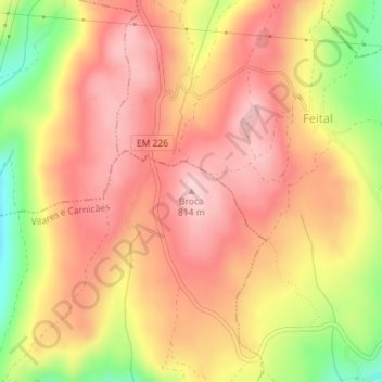 Mapa topográfico Broca, altitud, relieve