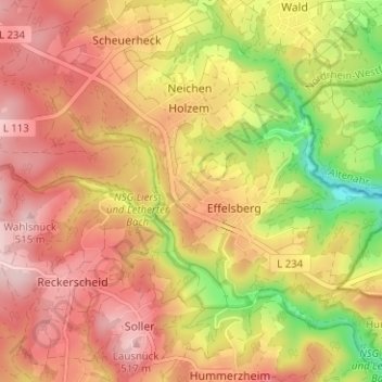 Mapa topográfico Lethert, altitud, relieve