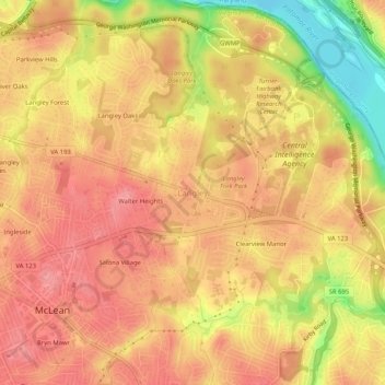 Mapa topográfico Langley, altitud, relieve