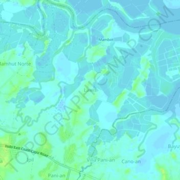 Mapa topográfico Lawis, altitud, relieve