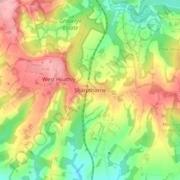 Mapa topográfico Sharpthorne, altitud, relieve