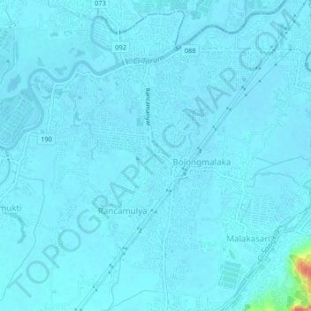 Mapa topográfico Rancamanyar, altitud, relieve