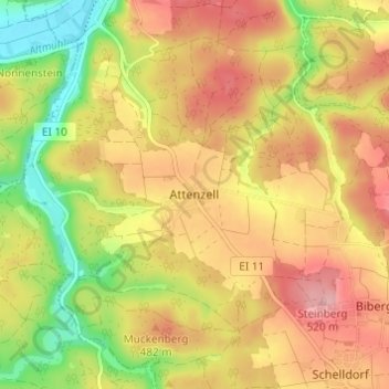 Mapa topográfico Attenzell, altitud, relieve