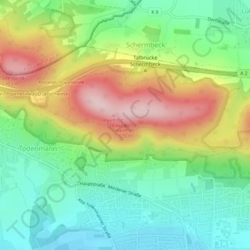 Mapa topográfico Hainholz, altitud, relieve