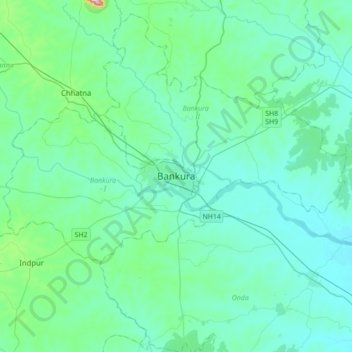 Mapa topográfico Bankura, altitud, relieve