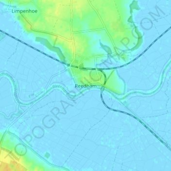 Mapa topográfico Reedham, altitud, relieve