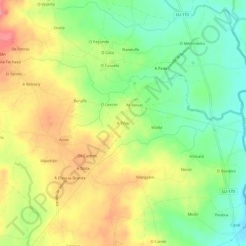 Mapa topográfico A Tiñaz, altitud, relieve