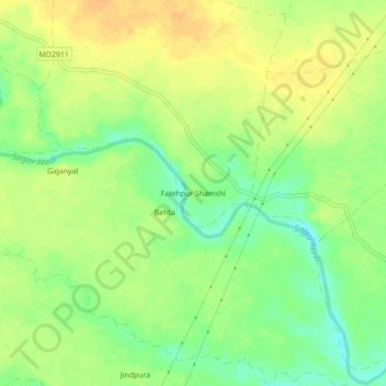 Mapa topográfico Fatehpur Shamshi, altitud, relieve