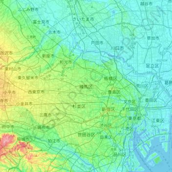 Mapa topográfico Nerima, altitud, relieve