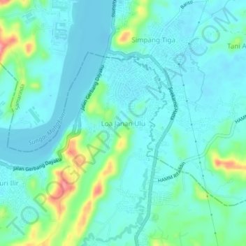 Mapa topográfico Loa Janan Ulu, altitud, relieve
