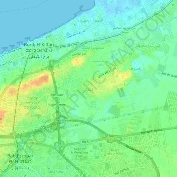 Mapa topográfico Kaidi, altitud, relieve