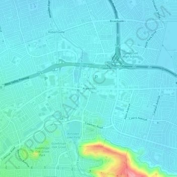 Mapa topográfico Alamitos, altitud, relieve