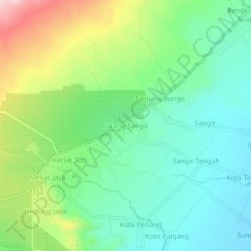 Mapa topográfico Batang Sangir, altitud, relieve