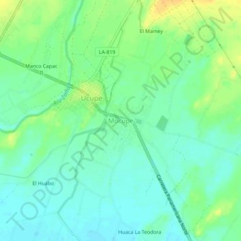 Mapa topográfico Mocupe, altitud, relieve