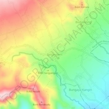 Mapa topográfico Bebandem, altitud, relieve