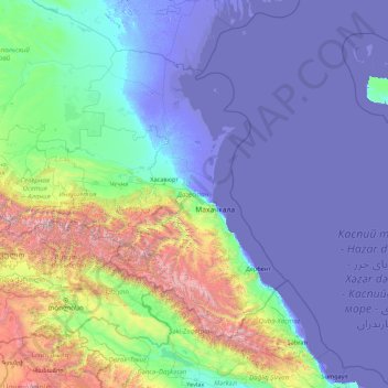 Mapa topográfico Dagestan, altitud, relieve