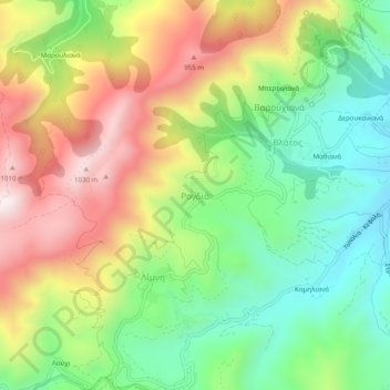 Mapa topográfico Rogdia, altitud, relieve