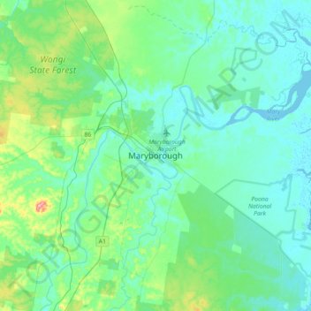 Mapa topográfico Maryborough, altitud, relieve