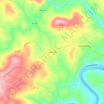 Mapa topográfico Carsonville, altitud, relieve