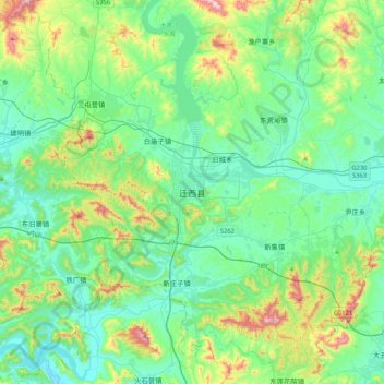 Mapa topográfico Qianxi, altitud, relieve